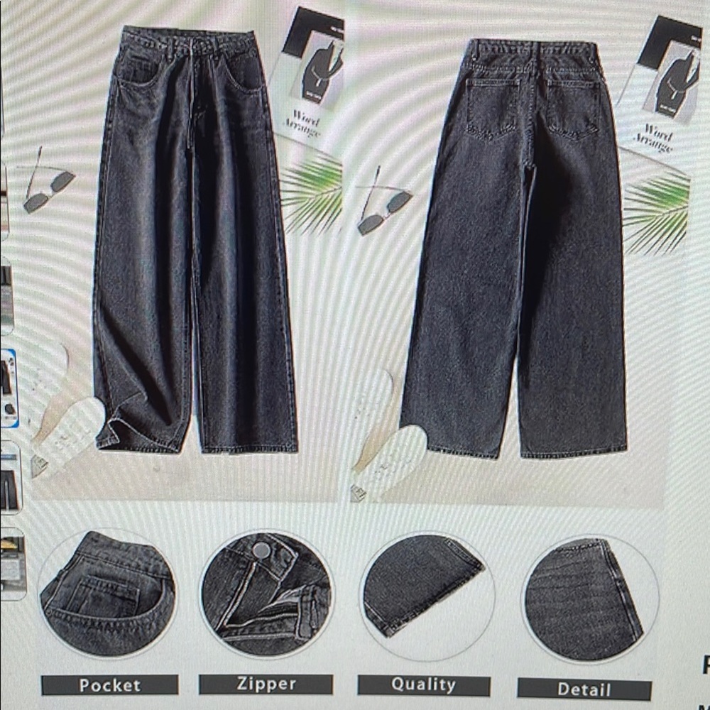 FLVSUN Black Mid Rise Baggy Wide Leg Pants Size M (6) NWOT - Picture 4 of 4